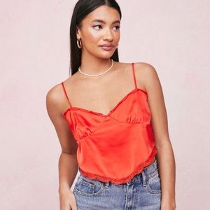 Nasty Gal BNWT Red Lace Trim Handkerchief Satin Cami Top